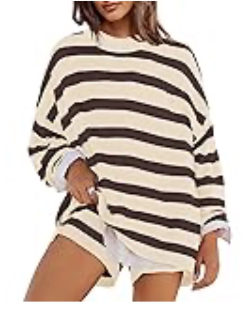 Oversized Brown and Cream Striped Women's Sweater Set